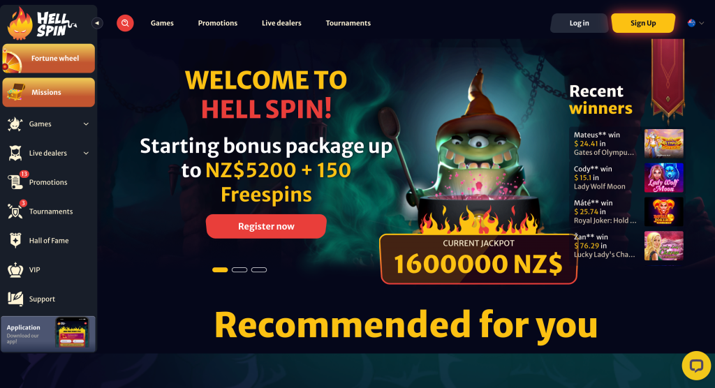 Home page and Wellcome offer of Hell Spin